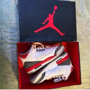 Jordan Women's Sneakers in White, Red, and Gray